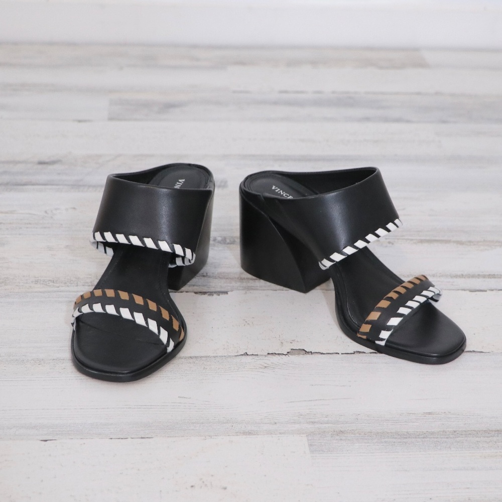 Vince Camuto Kafinny Sandal 7 New Black / white / tan - Picture 3 of 13